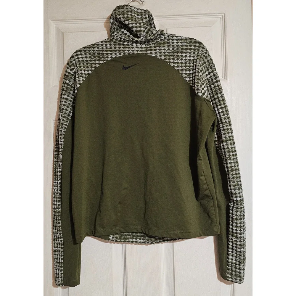 Nike Pro Hyperwarm Women's XL Olive Green Mock Neck Brushed Training Pullover